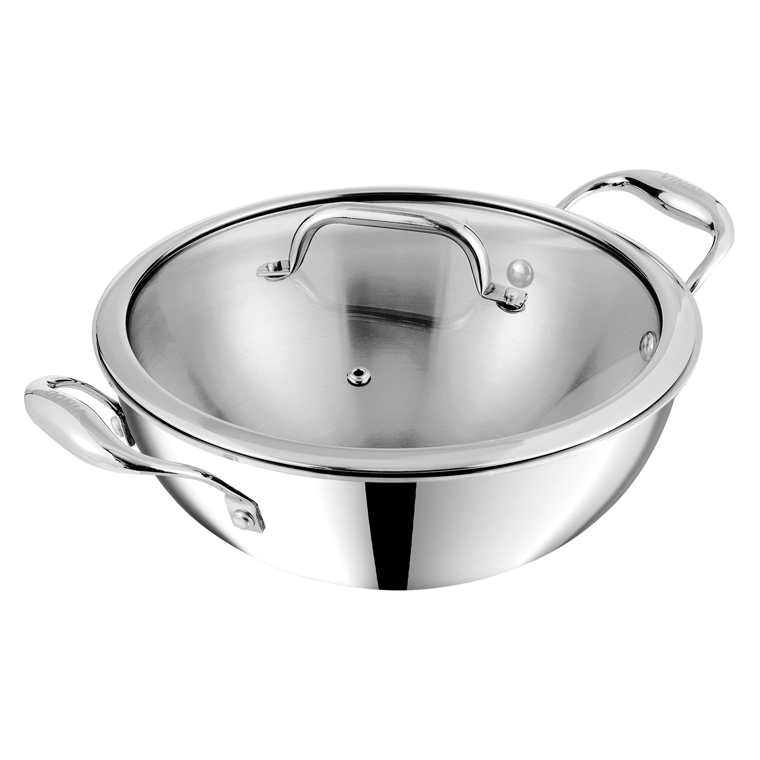 Vinod Platinum Triply Stainless Steel Extra Deep Kadai with Lid