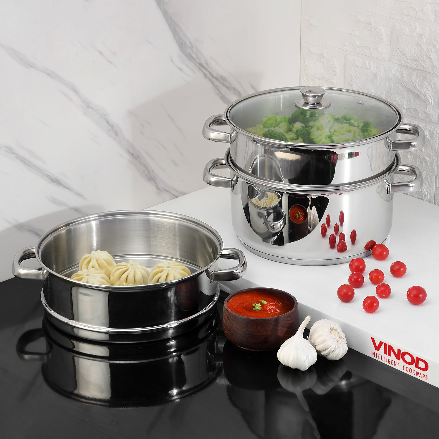 Vinod Stainless Steel 3 Tier Steamer Set (Induction Friendly)