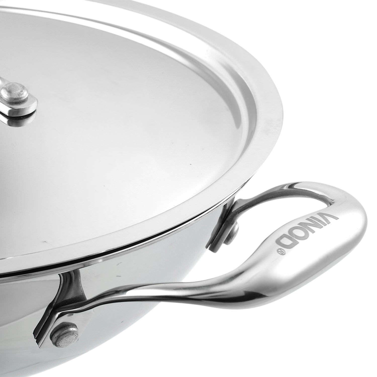 Vinod Platinum Triply Stainless Steel Kadai with Lid (Induction Friendly)