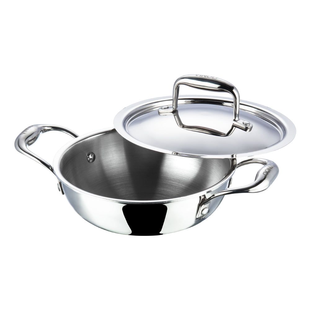 Vinod Platinum Triply Stainless Steel Extra Deep Kadai with Lid