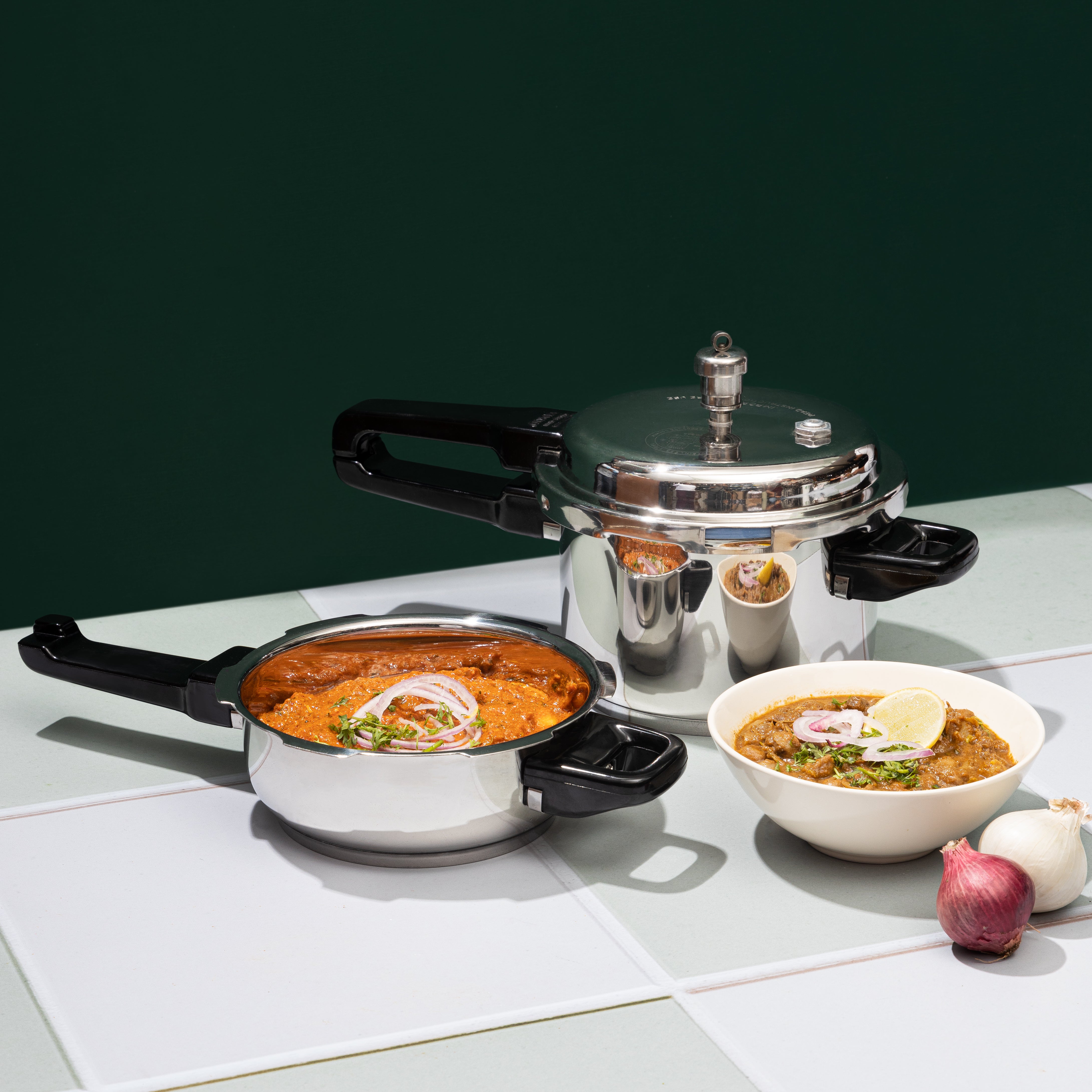 Vinod Combo Set - Regular Outer Lid Pressure Cooker with Deep Pan Pressure Cooker & Common Lid